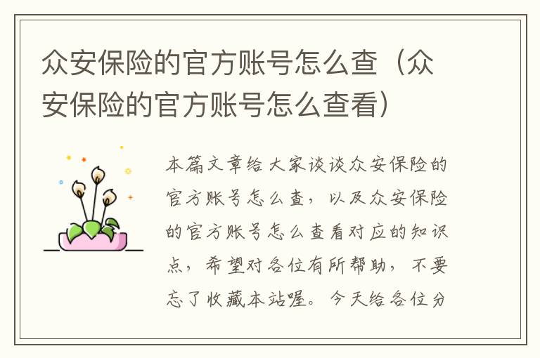 众安保险的官方账号怎么查（众安保险的官方账号怎么查看）