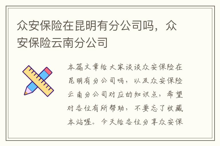 众安保险在昆明有分公司吗，众安保险云南分公司