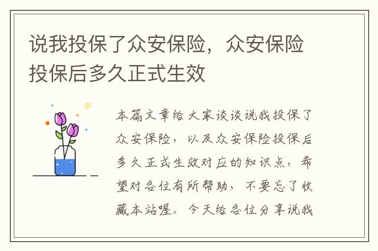 说我投保了众安保险，众安保险投保后多久正式生效