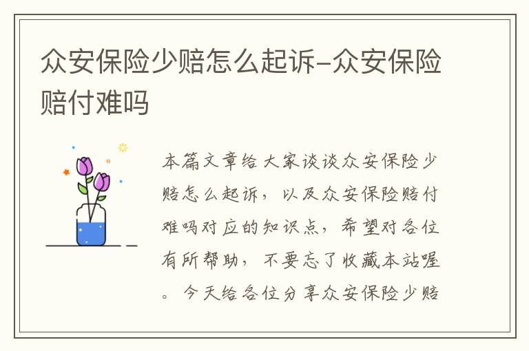 众安保险少赔怎么起诉-众安保险赔付难吗