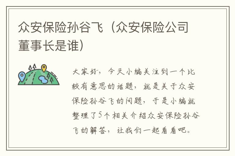 众安保险孙谷飞（众安保险公司董事长是谁）