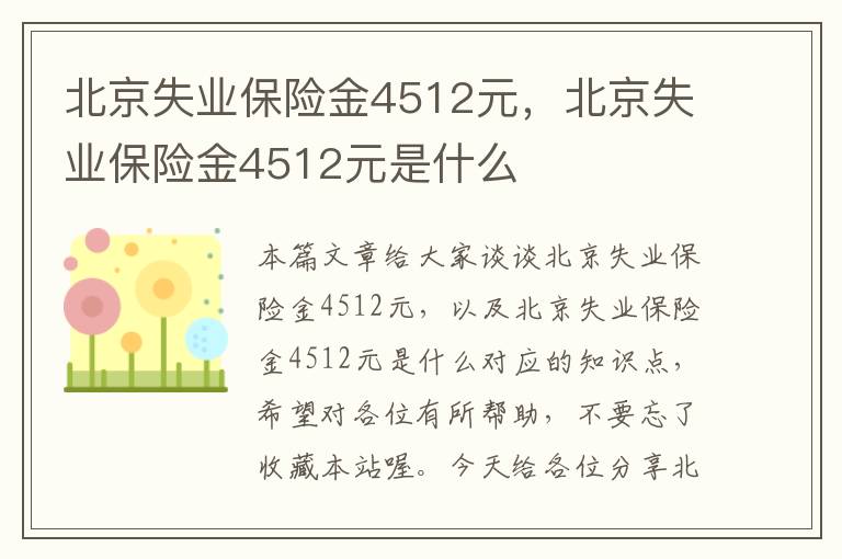 北京失业保险金4512元，北京失业保险金4512元是什么