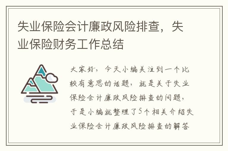 失业保险会计廉政风险排查，失业保险财务工作总结