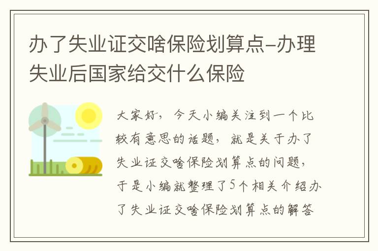 办了失业证交啥保险划算点-办理失业后国家给交什么保险