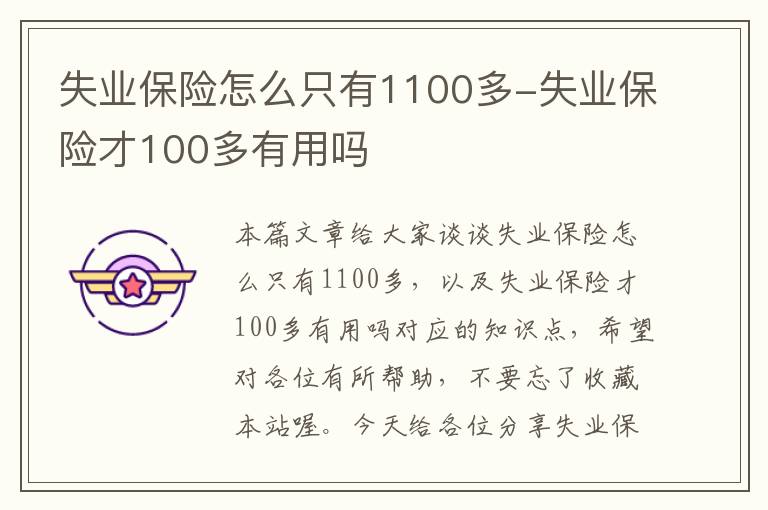 失业保险怎么只有1100多-失业保险才100多有用吗