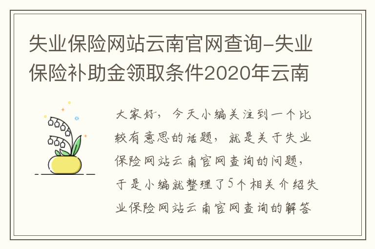 失业保险网站云南官网查询-失业保险补助金领取条件2020年云南