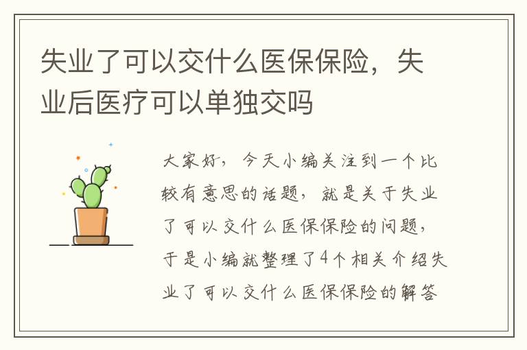 失业了可以交什么医保保险，失业后医疗可以单独交吗