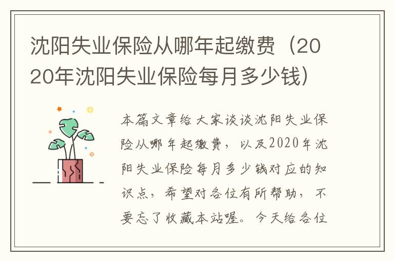 沈阳失业保险从哪年起缴费（2020年沈阳失业保险每月多少钱）