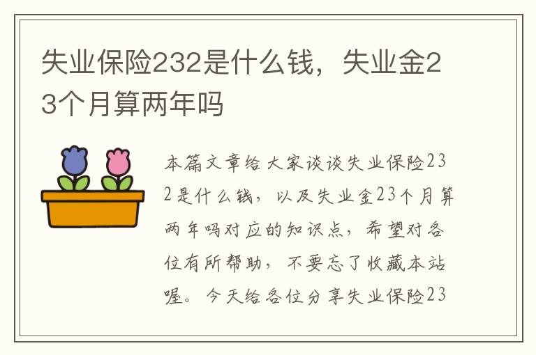 失业保险232是什么钱，失业金23个月算两年吗