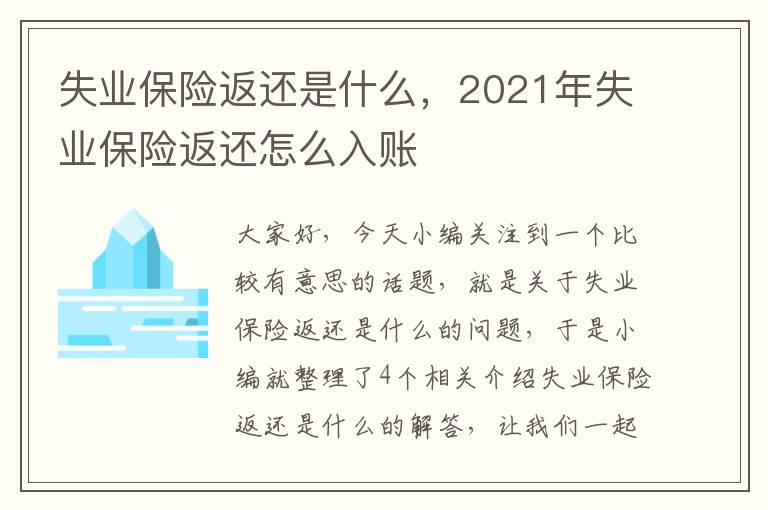 失业保险返还是什么，2021年失业保险返还怎么入账