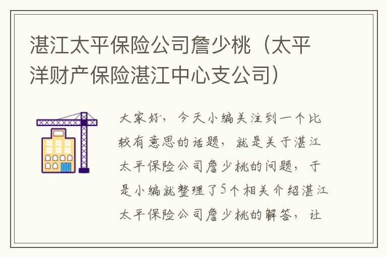 湛江太平保险公司詹少桃（太平洋财产保险湛江中心支公司）