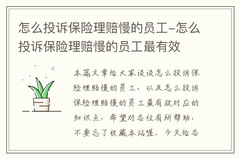 怎么投诉保险理赔慢的员工-怎么投诉保险理赔慢的员工最有效