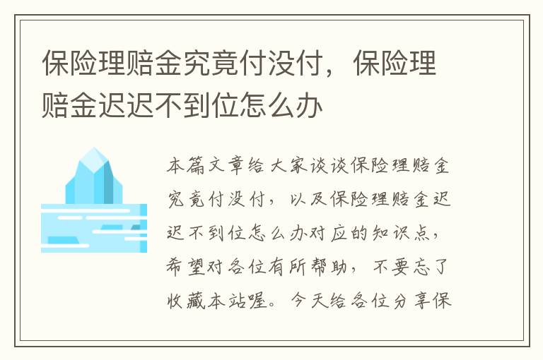 保险理赔金究竟付没付，保险理赔金迟迟不到位怎么办