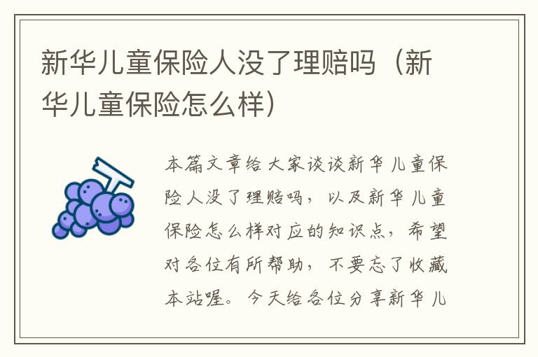 新华儿童保险人没了理赔吗（新华儿童保险怎么样）