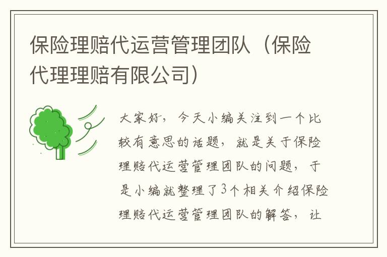 保险理赔代运营管理团队（保险代理理赔有限公司）