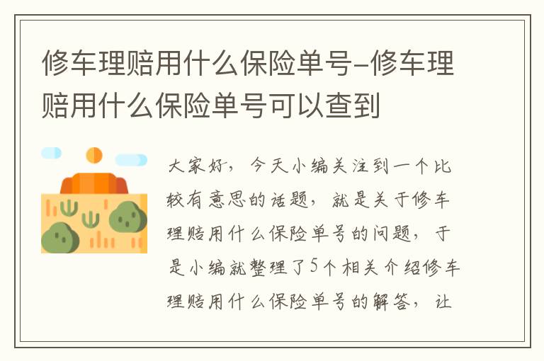 修车理赔用什么保险单号-修车理赔用什么保险单号可以查到