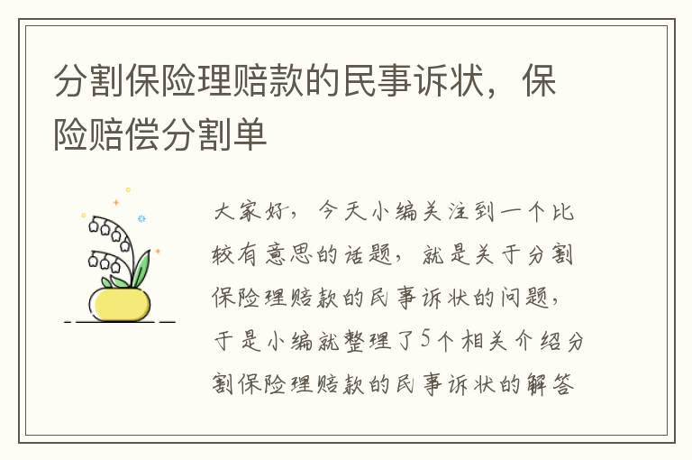 分割保险理赔款的民事诉状，保险赔偿分割单