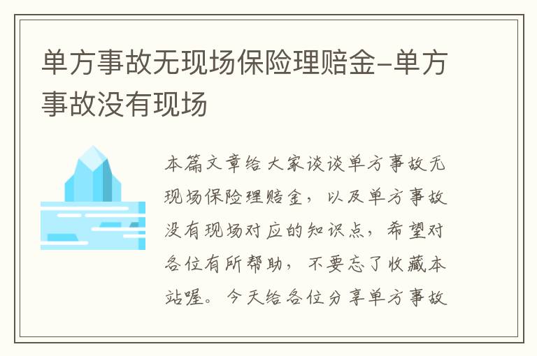 单方事故无现场保险理赔金-单方事故没有现场