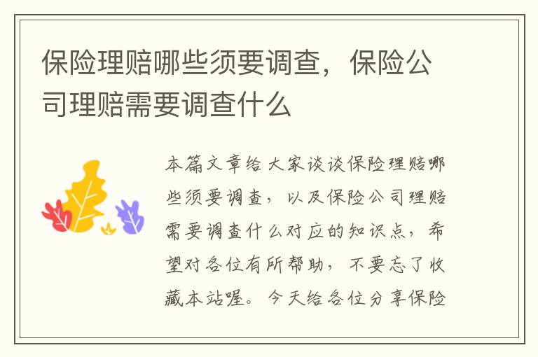 保险理赔哪些须要调查，保险公司理赔需要调查什么