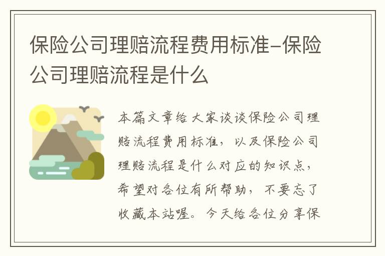 保险公司理赔流程费用标准-保险公司理赔流程是什么