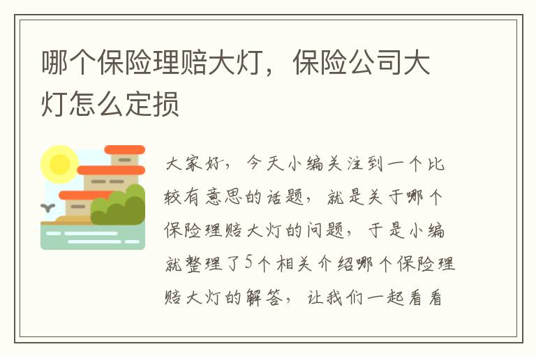 哪个保险理赔大灯，保险公司大灯怎么定损