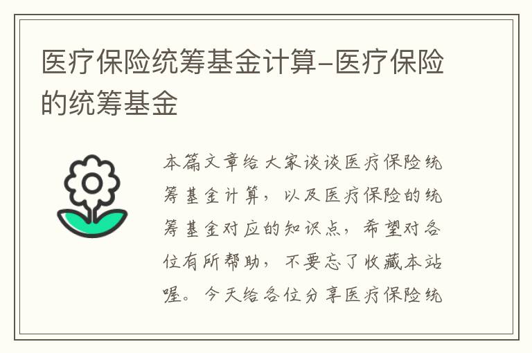 医疗保险统筹基金计算-医疗保险的统筹基金