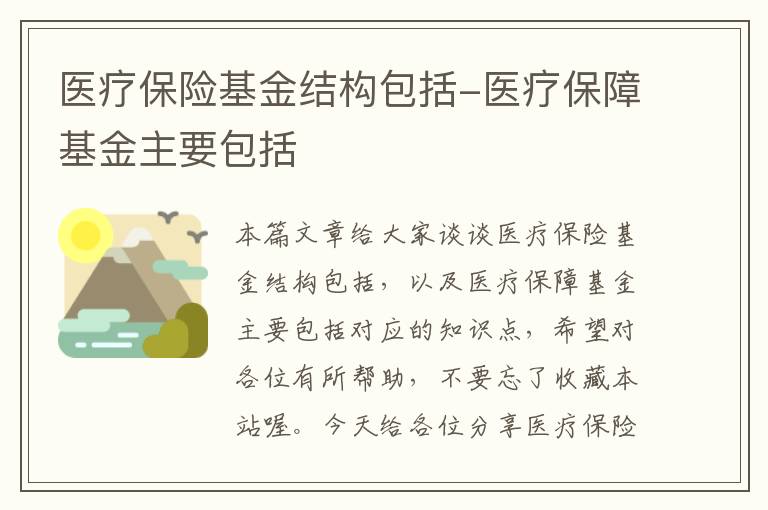 医疗保险基金结构包括-医疗保障基金主要包括