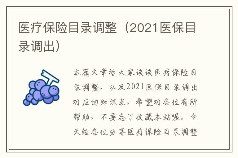 医疗保险目录调整（2021医保目录调出）