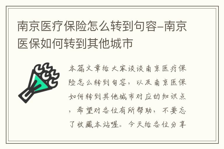 南京医疗保险怎么转到句容-南京医保如何转到其他城市