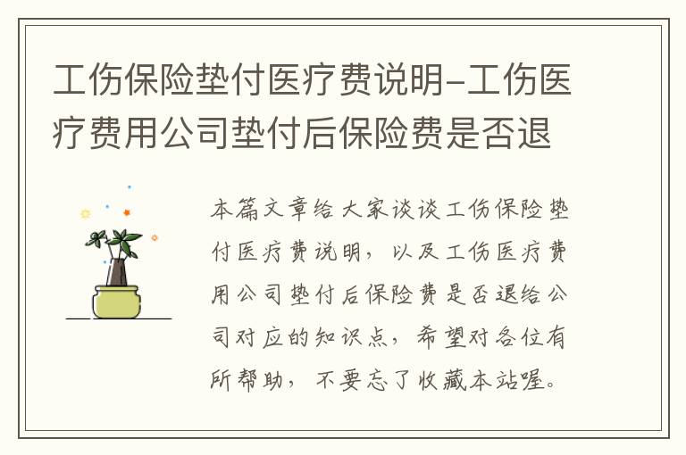 工伤保险垫付医疗费说明-工伤医疗费用公司垫付后保险费是否退给公司