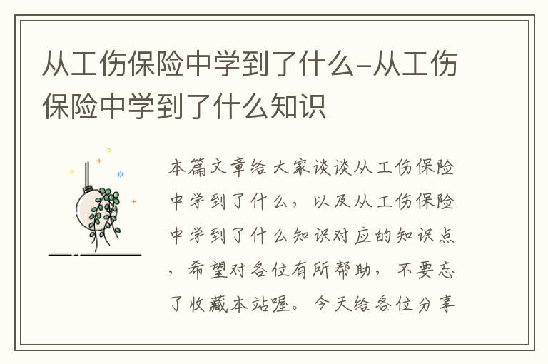 从工伤保险中学到了什么-从工伤保险中学到了什么知识