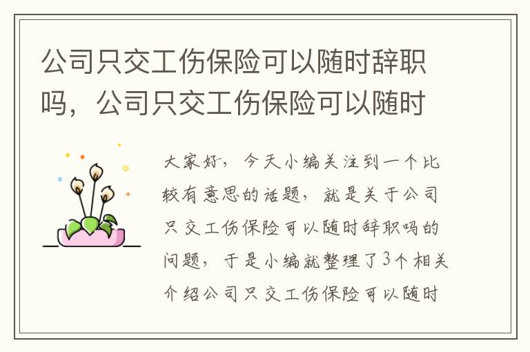 公司只交工伤保险可以随时辞职吗，公司只交工伤保险可以随时辞职吗合法吗