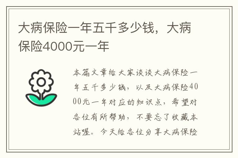 大病保险一年五千多少钱，大病保险4000元一年