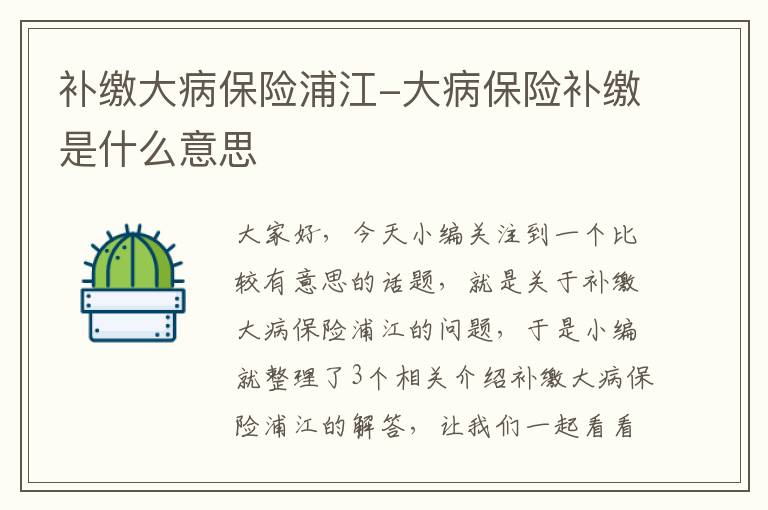 补缴大病保险浦江-大病保险补缴是什么意思