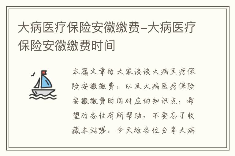 大病医疗保险安徽缴费-大病医疗保险安徽缴费时间