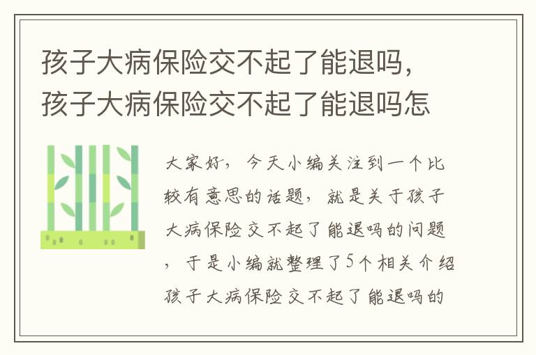 孩子大病保险交不起了能退吗，孩子大病保险交不起了能退吗怎么办