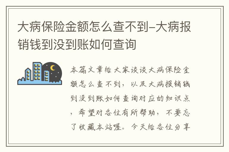 大病保险金额怎么查不到-大病报销钱到没到账如何查询