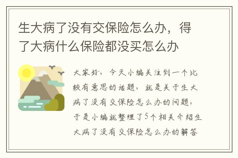 生大病了没有交保险怎么办，得了大病什么保险都没买怎么办