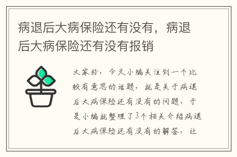 病退后大病保险还有没有，病退后大病保险还有没有报销