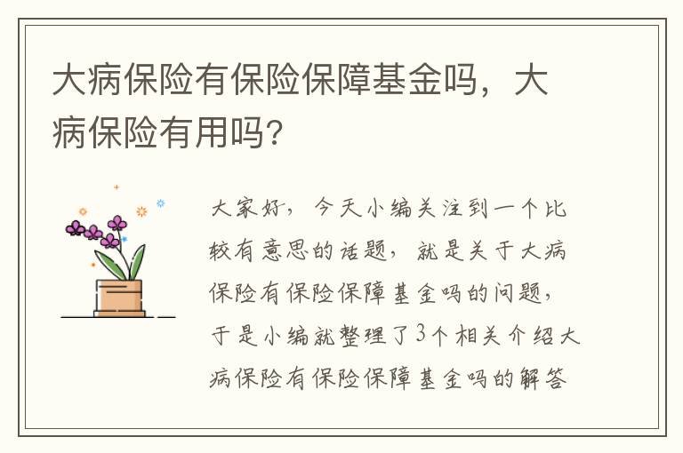 大病保险有保险保障基金吗，大病保险有用吗?