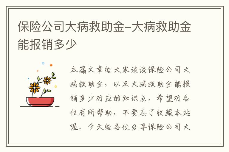 保险公司大病救助金-大病救助金能报销多少