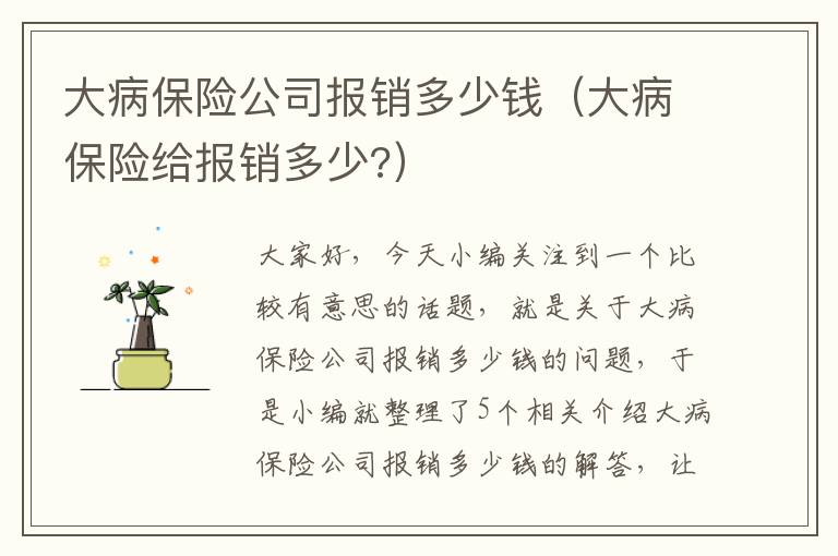 大病保险公司报销多少钱（大病保险给报销多少?）