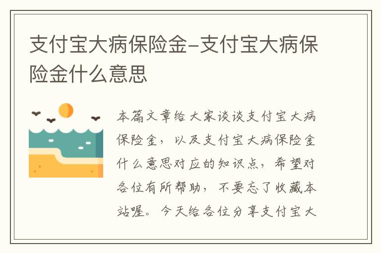 支付宝大病保险金-支付宝大病保险金什么意思