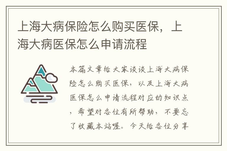 上海大病保险怎么购买医保，上海大病医保怎么申请流程