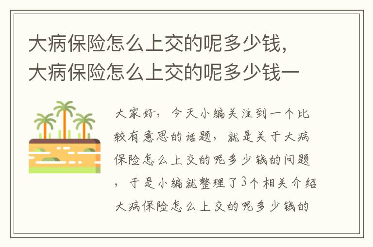 大病保险怎么上交的呢多少钱，大病保险怎么上交的呢多少钱一个月