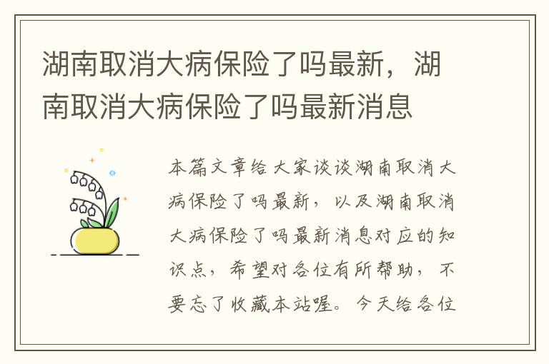 湖南取消大病保险了吗最新，湖南取消大病保险了吗最新消息