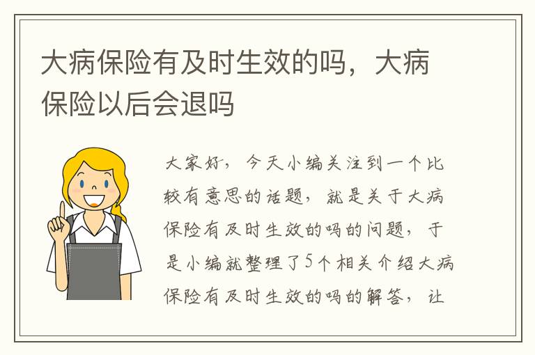 大病保险有及时生效的吗，大病保险以后会退吗