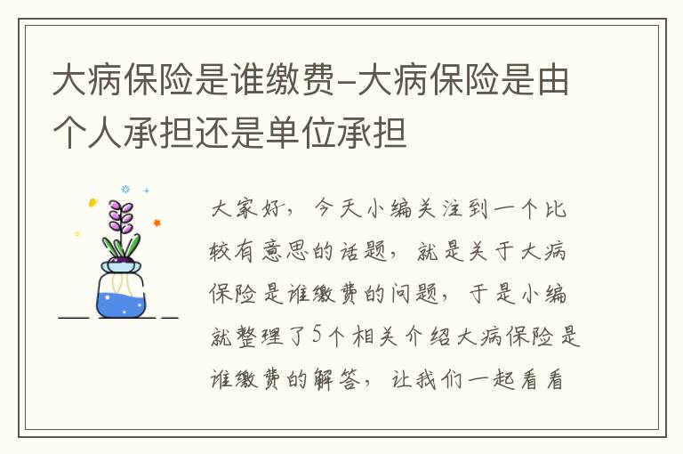 大病保险是谁缴费-大病保险是由个人承担还是单位承担