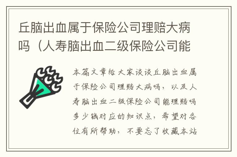 丘脑出血属于保险公司理赔大病吗（人寿脑出血二级保险公司能理赔吗多少钱）