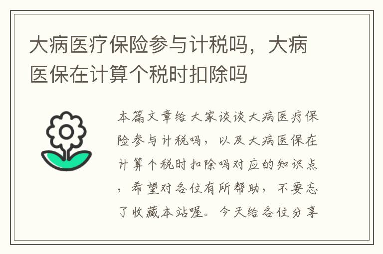 大病医疗保险参与计税吗，大病医保在计算个税时扣除吗